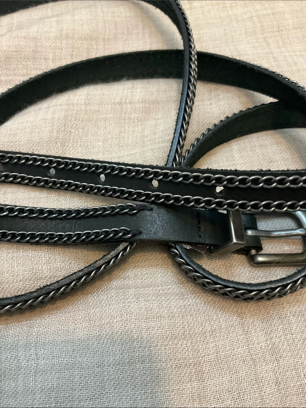 Black Leather Chain-Trim women belt